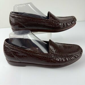 SAS Womens 11M Simplify Brown Patent Leather Croc Loafer Slip On Comfort Shoe